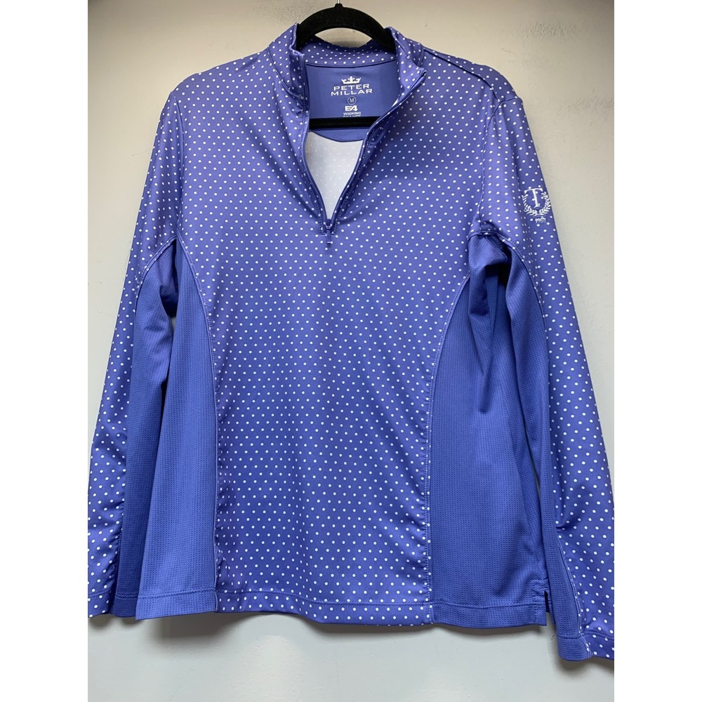 Peter Millar Pullover Women Medium Blue Polka Dot Excellent 1/4 Zip Performance
